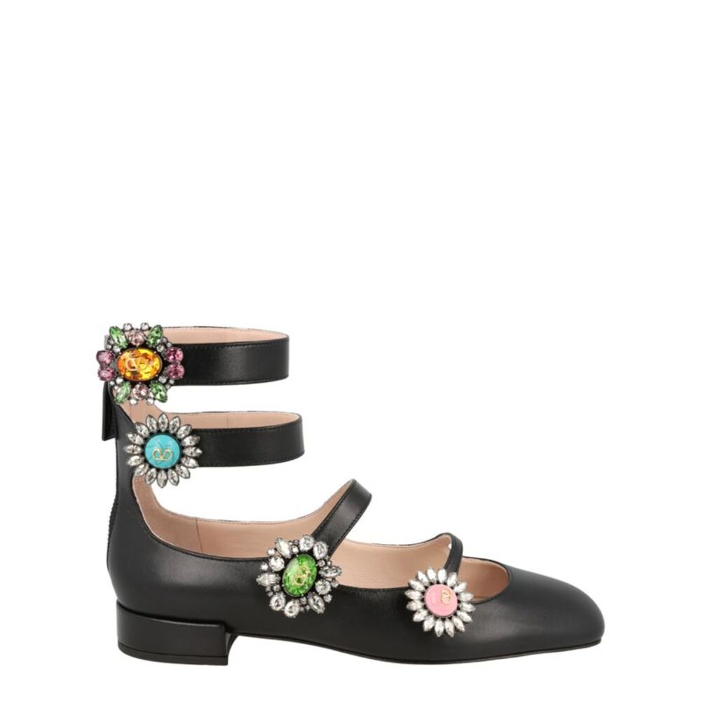 Valentino Preshoes Crystal Daisy Ballet Flats Black Womens